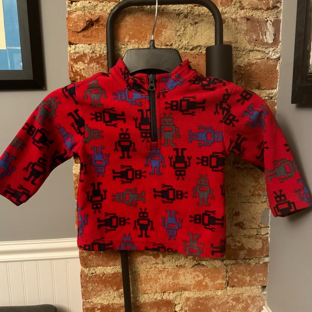 Hanna Andersson Boys Red Fleece Robots 1/4 Zip Sweatshirt Size 2T